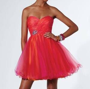 NEW HOUSE OF WU sweetheart bodice mini dress in yellow/hot pink